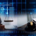 justice and law concept.Male judge in a courtroom on wooden tabl