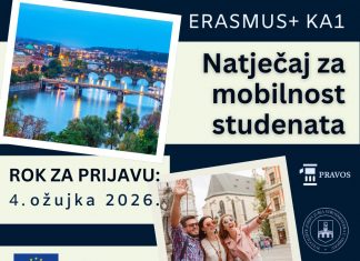 NATJEČAJ ZA ERASMUS+ KA1 MOBILNOST STUDENATA ZA ZIMSKI SEMESTAR AKADEMSKE GODINE 2026./2027.