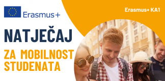 NATJEČAJ ZA ERASMUS+ KA1 MOBILNOST STUDENATA – LJETNI SEMESTAR AKADEMSKE GODINE 2026./2027.